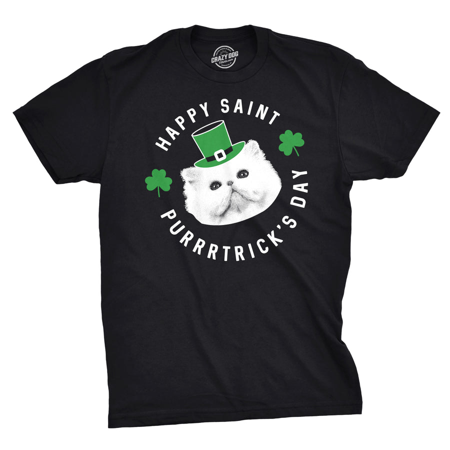 Funny Black Happy St. Purrtrick's Day Mens T Shirt Nerdy Saint Patrick's Day Tee