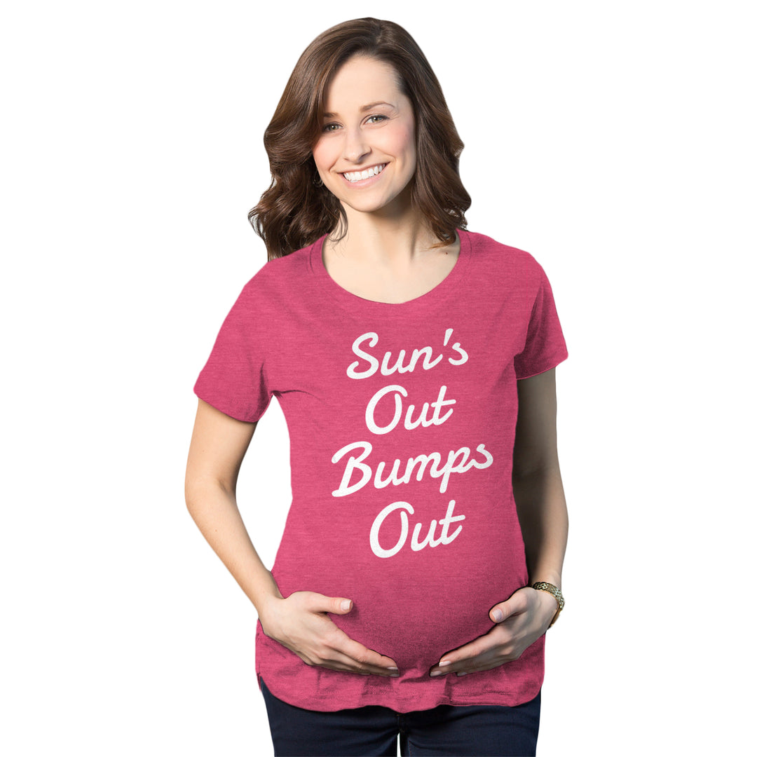 Funny Heather Pink Sun's Out Bump's Out Maternity T Shirt Nerdy vacation Tee