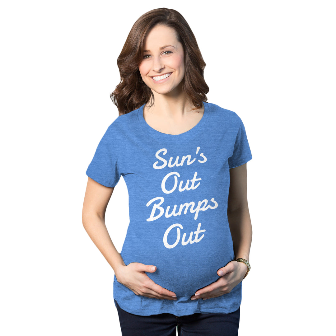 Funny Heather Light Blue Sun's Out Bump's Out Maternity T Shirt Nerdy vacation Tee