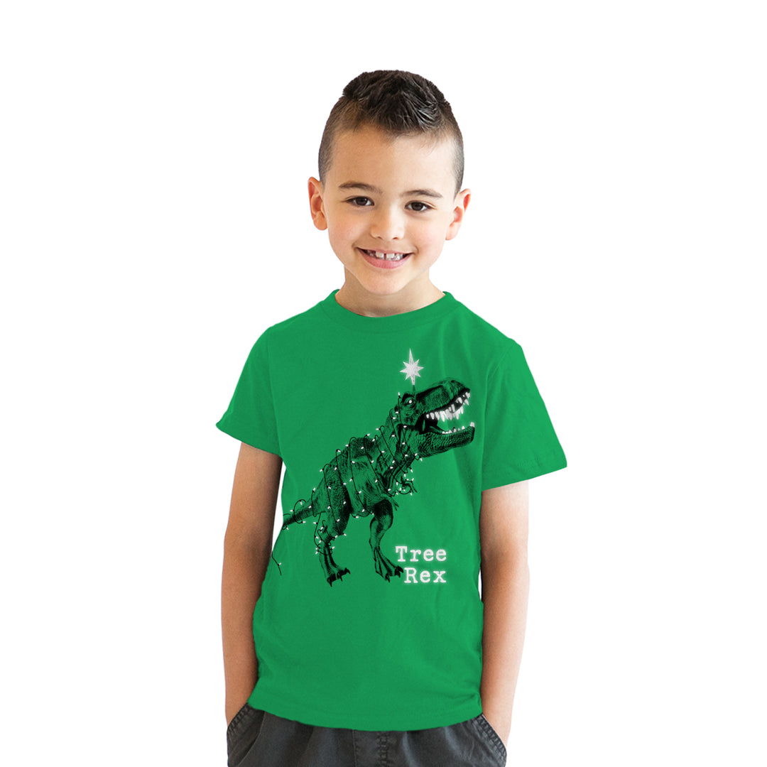 Funny Green Tree Rex Youth T Shirt Nerdy Christmas Dinosaur Tee