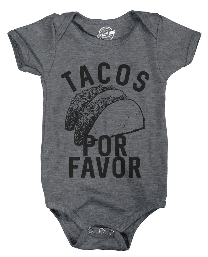 Funny Dark Heather Grey Tacos Por Favor Onesie Nerdy Cinco De Mayo Food Tee