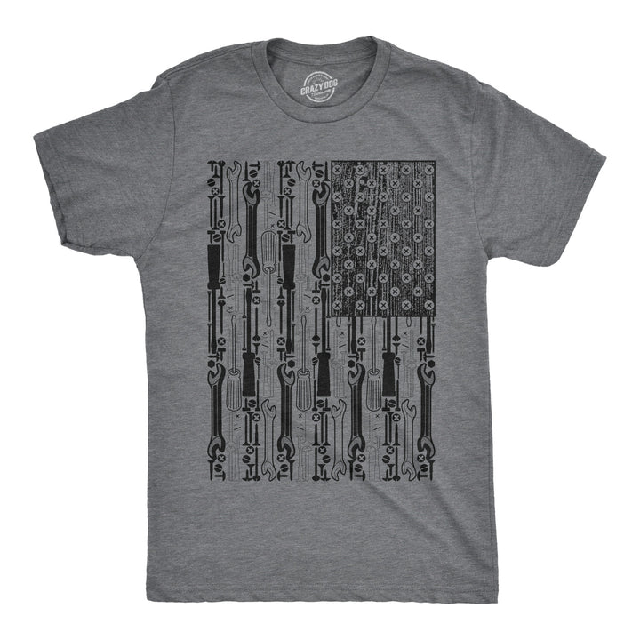 Funny Dark Heather Grey Tools American Flag Mens T Shirt Nerdy Father's Day Tee