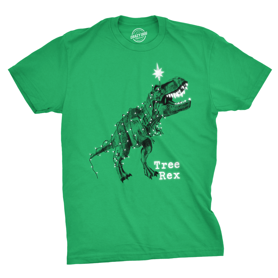 Funny Green Tree Rex Mens T Shirt Nerdy Christmas Dinosaur Tee