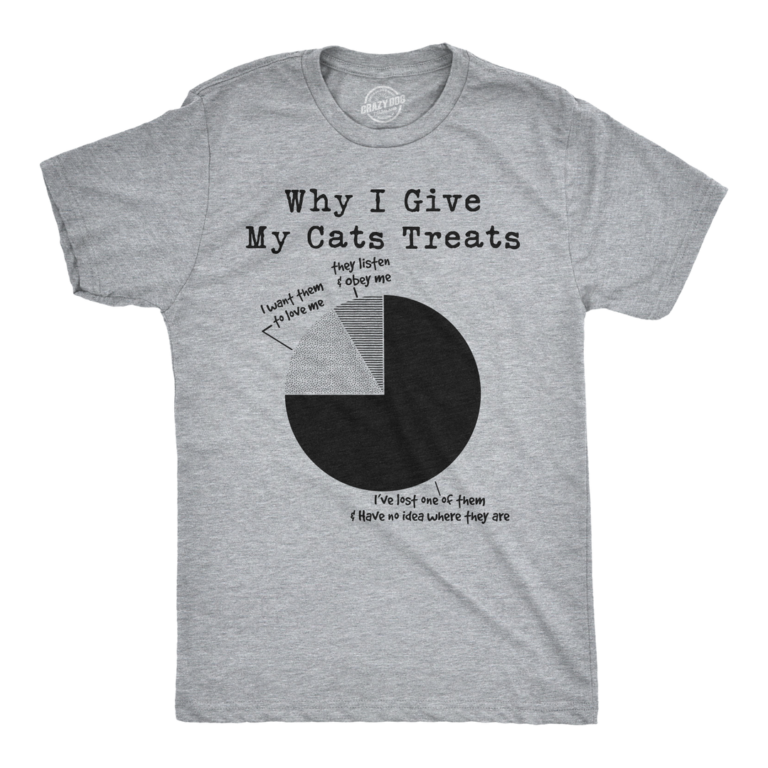 Funny Light Heather Grey Why I Give My Cats Treats Mens T Shirt Nerdy Cat Introvert Tee