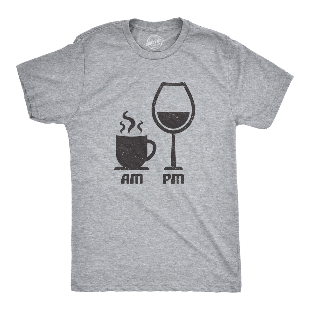 Funny Light Heather Grey AM Coffee PM Wine Mens T Shirt Nerdy Coffee Wine Tee