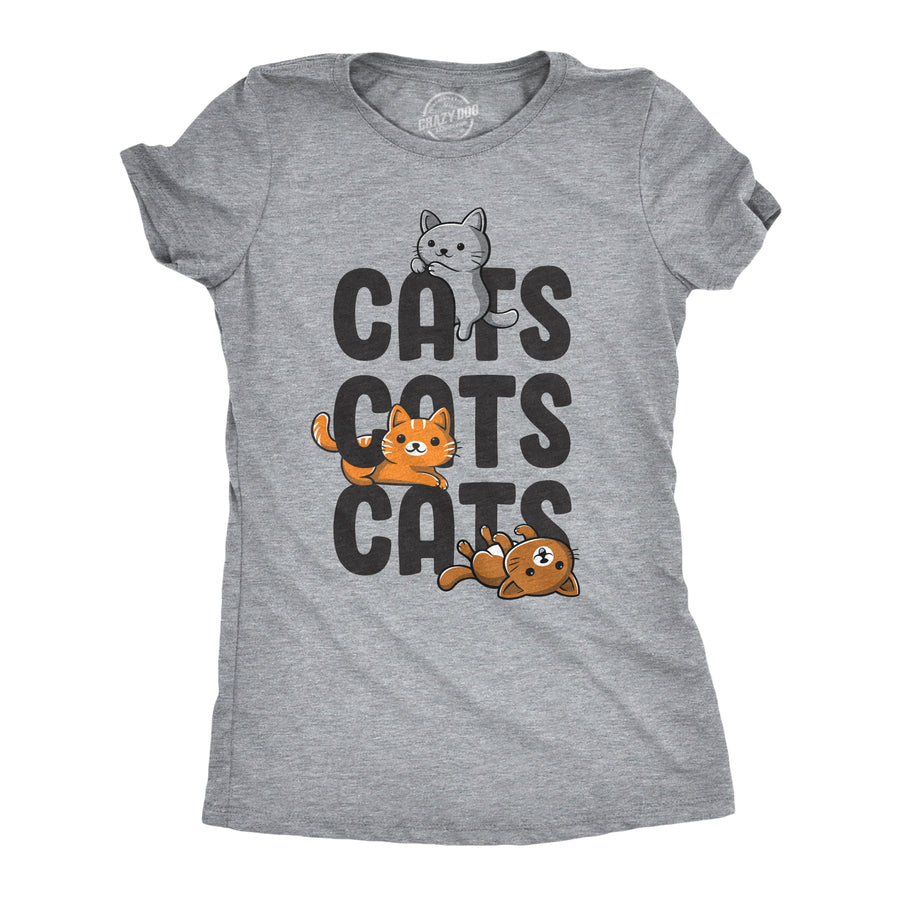 Funny Light Heather Grey Cats Cats Cats Womens T Shirt Nerdy Cat Tee