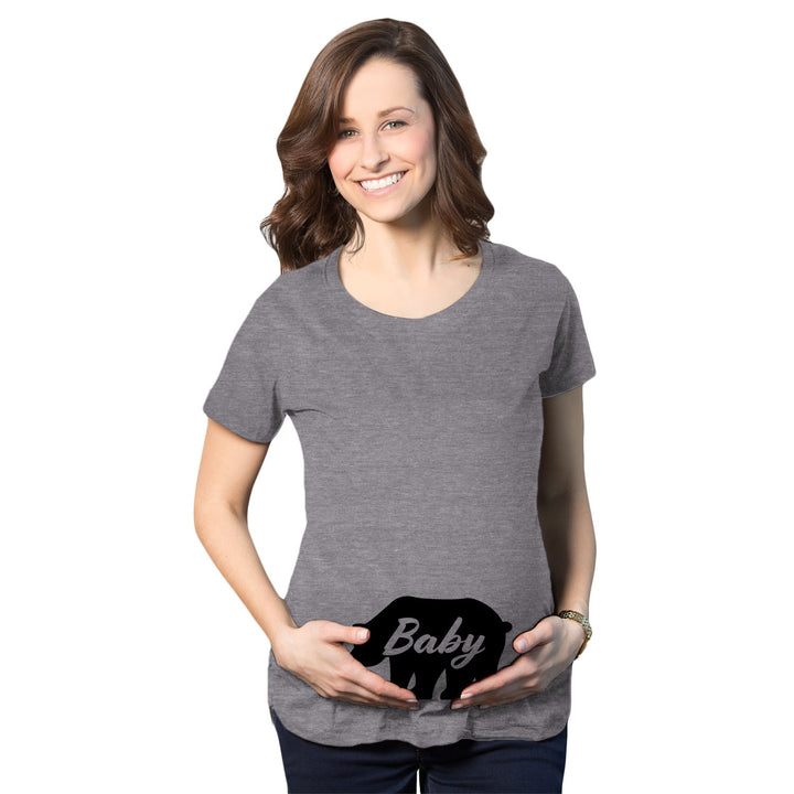 Funny Dark Heather Grey Baby Bear Maternity T Shirt Nerdy Animal Tee