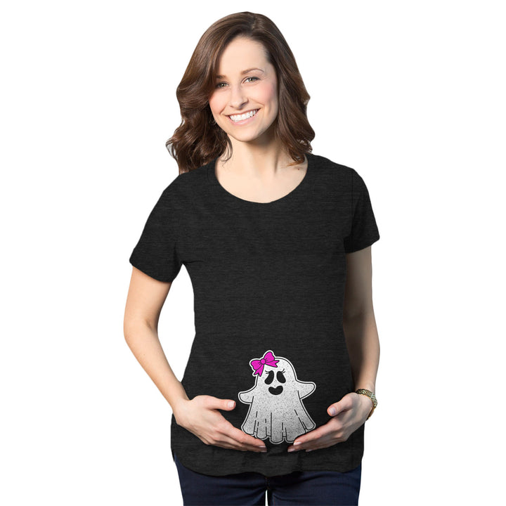 Funny Heather Black - Baby Ghost Girl Baby Girl Ghost Maternity T Shirt Nerdy Halloween Tee