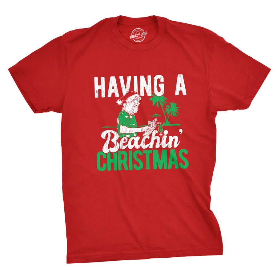 Funny Red Having A Beachin Christmas Mens T Shirt Nerdy Christmas Vacation Tee