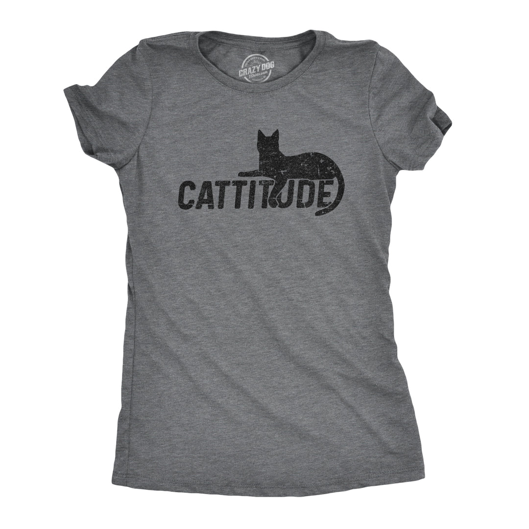 Funny Dark Heather Grey Catitude Womens T Shirt Nerdy Cat Tee