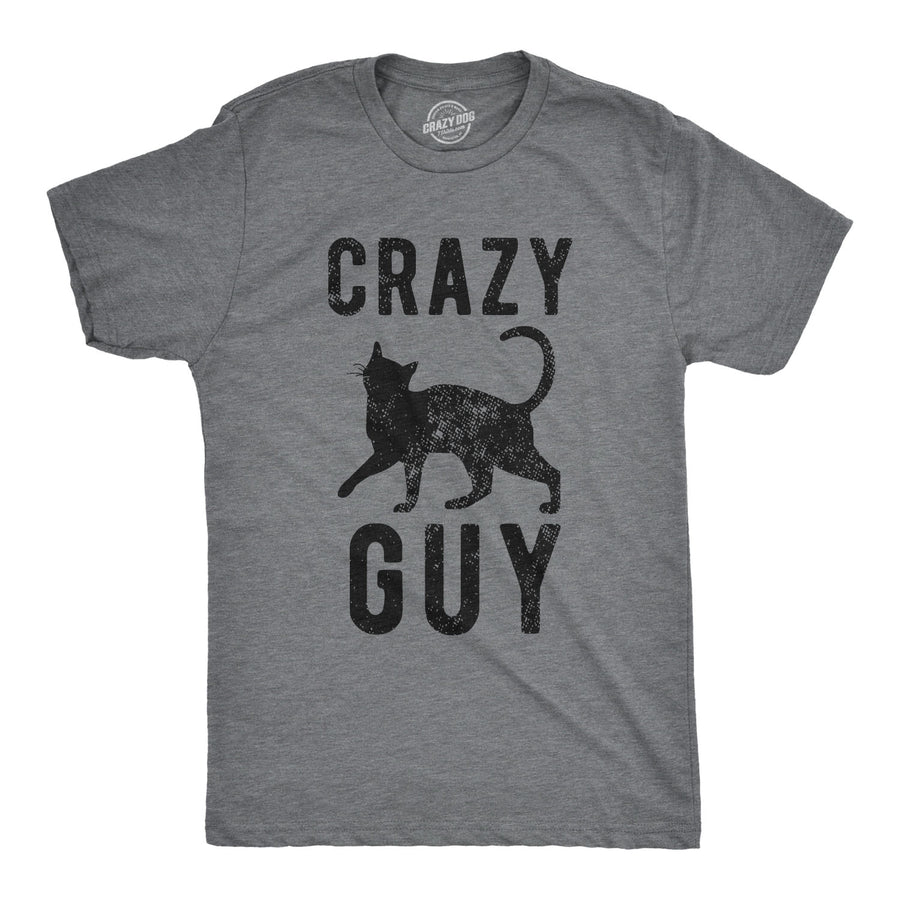 Funny Dark Heather Grey Crazy Cat Guy Mens T Shirt Nerdy Cat Tee