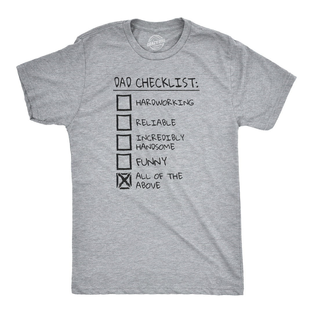 Funny Light Heather Grey Dad Checklist Mens T Shirt Nerdy Father's Day Tee