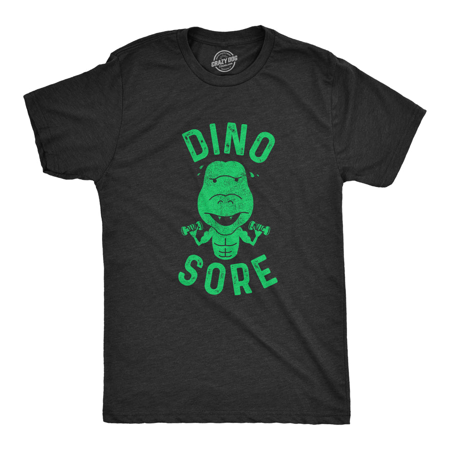 Funny Heather Black Dino Sore Mens T Shirt Nerdy Fitness Dinosaur Tee