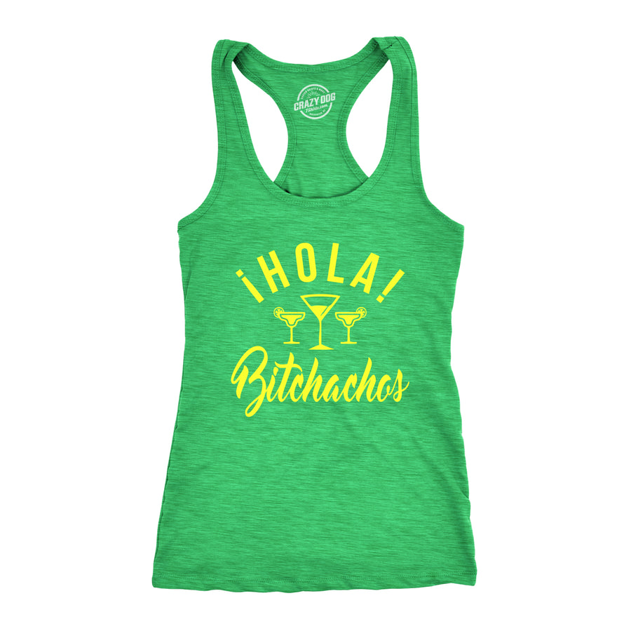 Funny Heather Green Hola Bitchachos Womens Tank Top Nerdy Cinco De Mayo Fitness Retro Tee