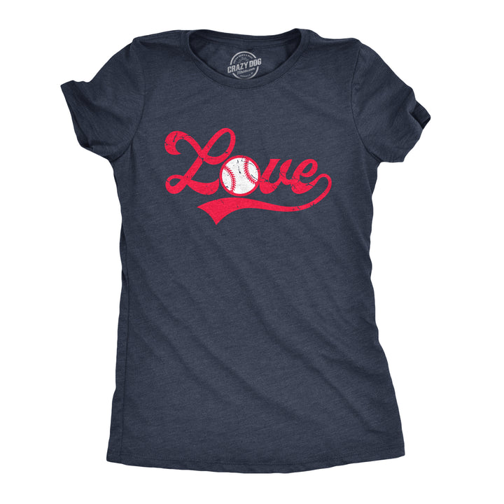 Funny Heather Navy Love Baseball Script Womens T Shirt Nerdy Baseball Tee