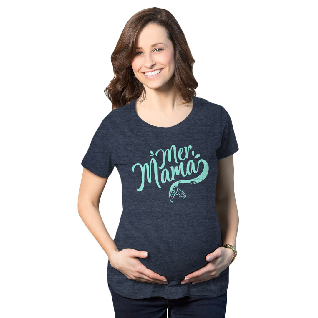 Funny Heather Navy - Mermama Mermama Maternity T Shirt Nerdy Sarcastic vacation Tee