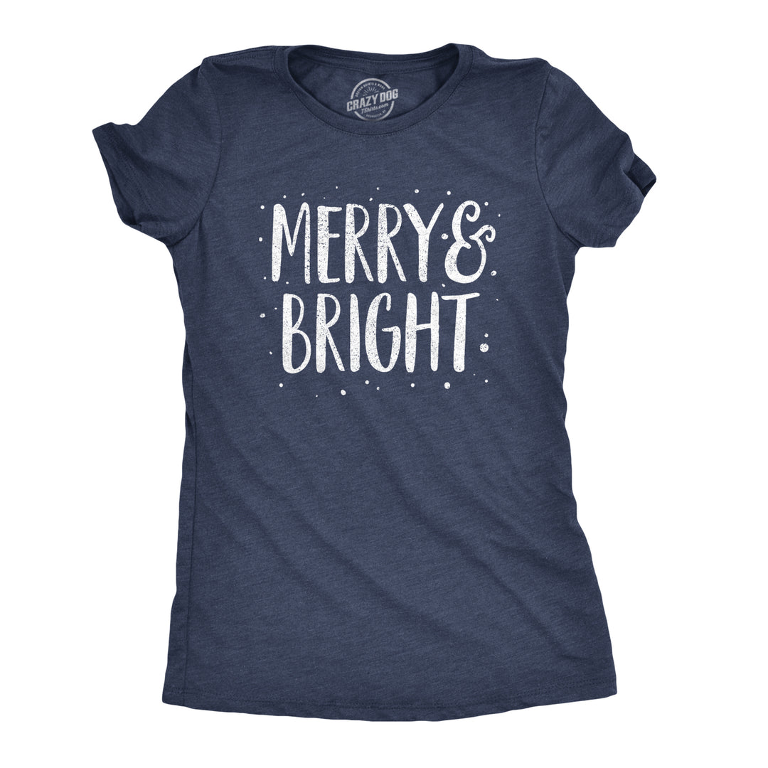 Funny Heather Navy Merry And Bright Womens T Shirt Nerdy Christmas Tee