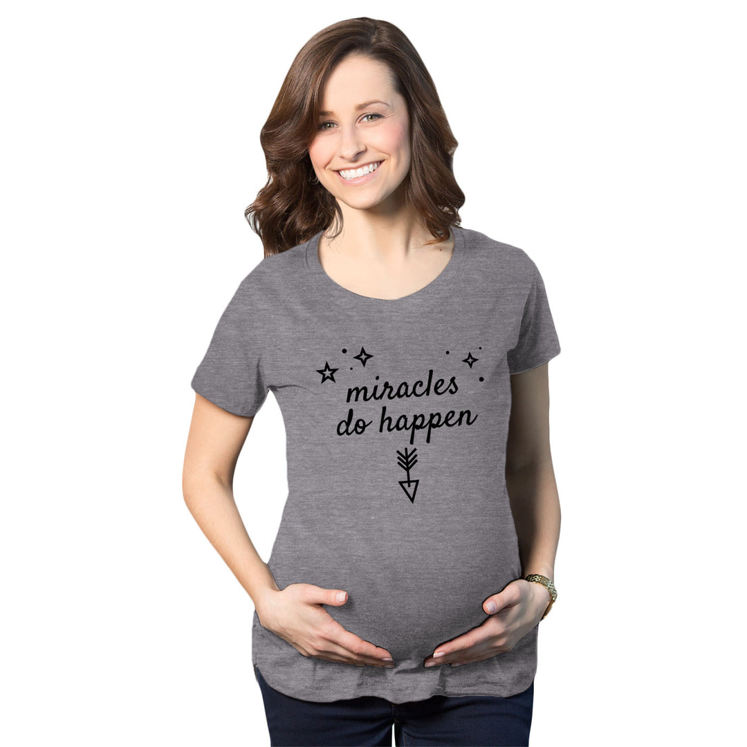 Funny Dark Heather Grey Miracles Do Happen Maternity T Shirt Nerdy Motivational Tee