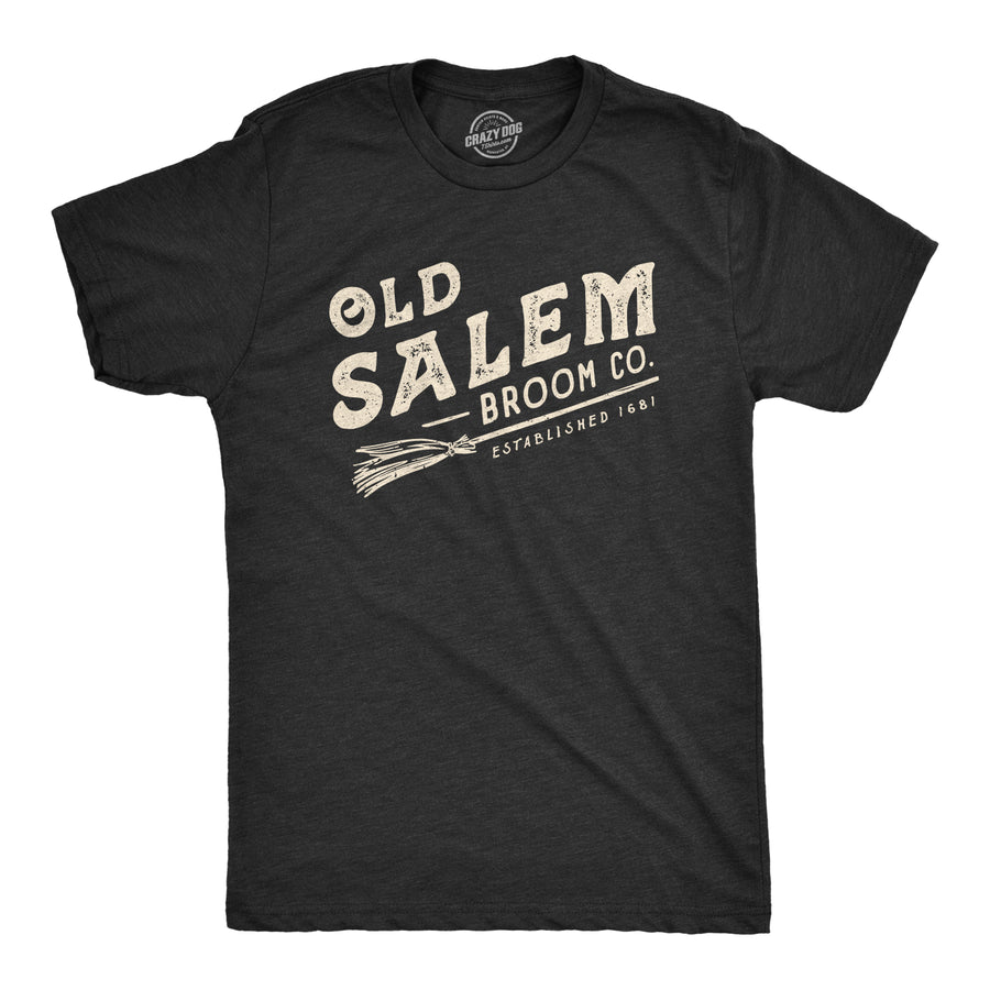 Funny Heather Black Old Salem Broom Co. Mens T Shirt Nerdy Halloween Tee