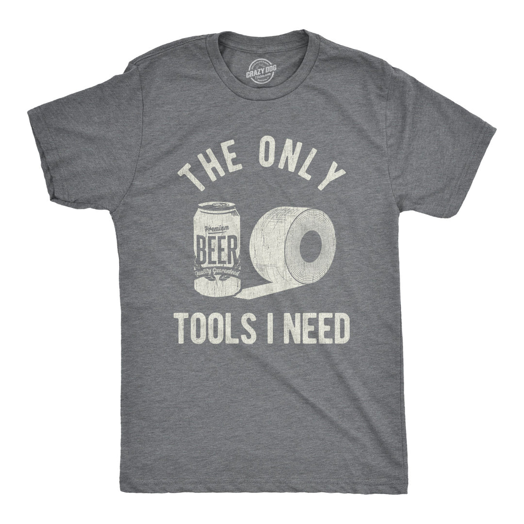 Funny Dark Heather Grey The Only Tools I Need Mens T Shirt Nerdy Beer Toilet Tee