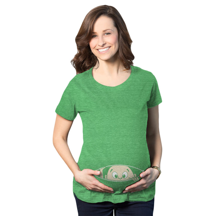 Funny Heather Green Peeking Baby Maternity T Shirt Nerdy Peeking Tee