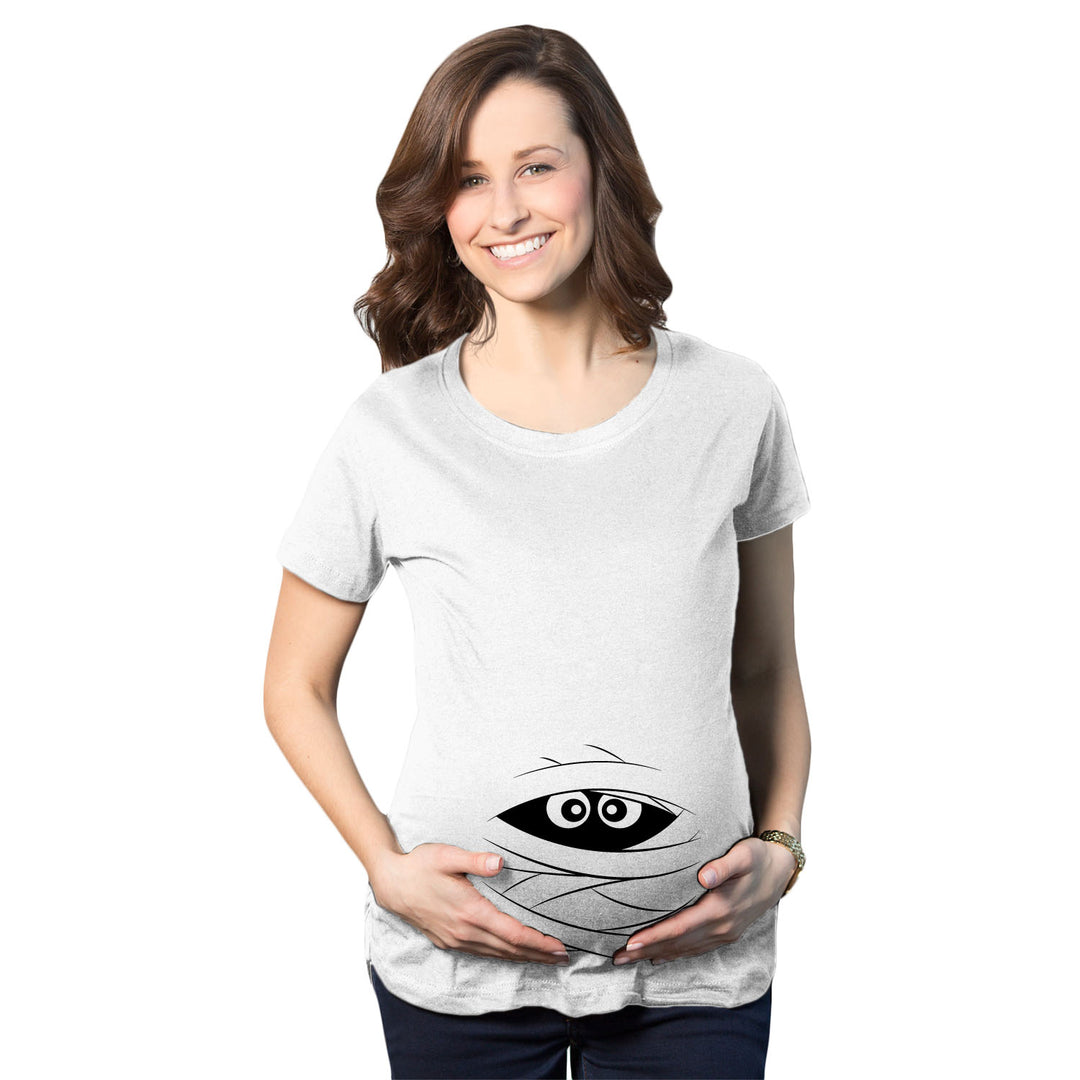 Funny White - Mummy Peeking Mummy Maternity T Shirt Nerdy Halloween Peeking Tee