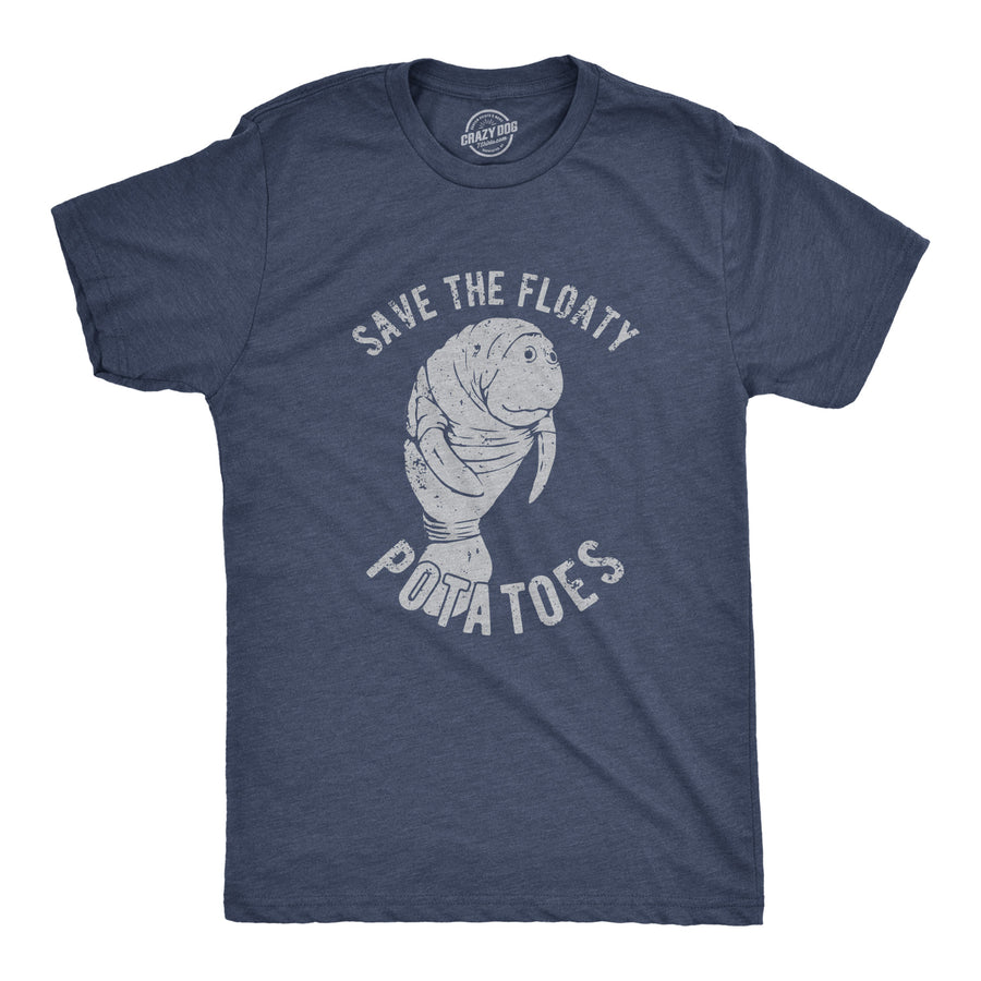 Funny Heather Navy Save The Floaty Potatoes Mens T Shirt Nerdy Animal earth Tee