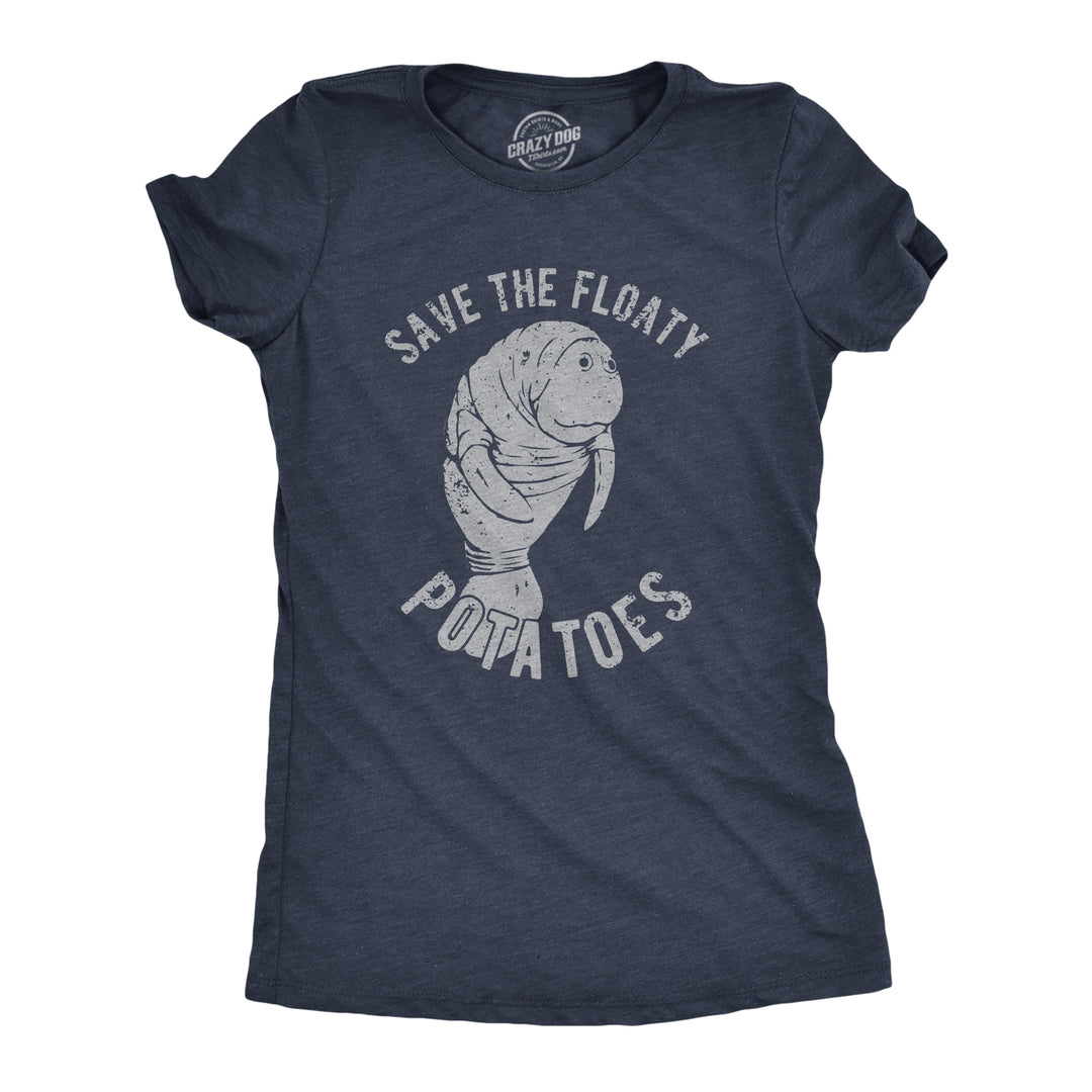 Funny Heather Navy Save The Floaty Potatoes Womens T Shirt Nerdy Animal earth Tee