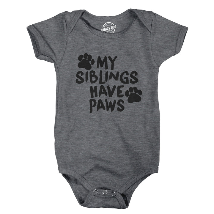 Funny Light Heather Grey My Siblings Have Paws Onesie Nerdy Dog Tee