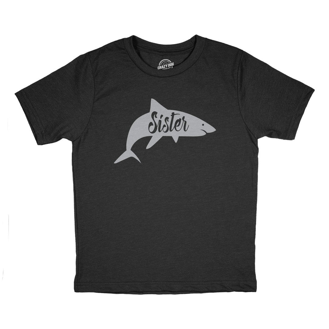 Funny Heather Black Sister Shark Youth T Shirt Nerdy Shark Week Sister Tee