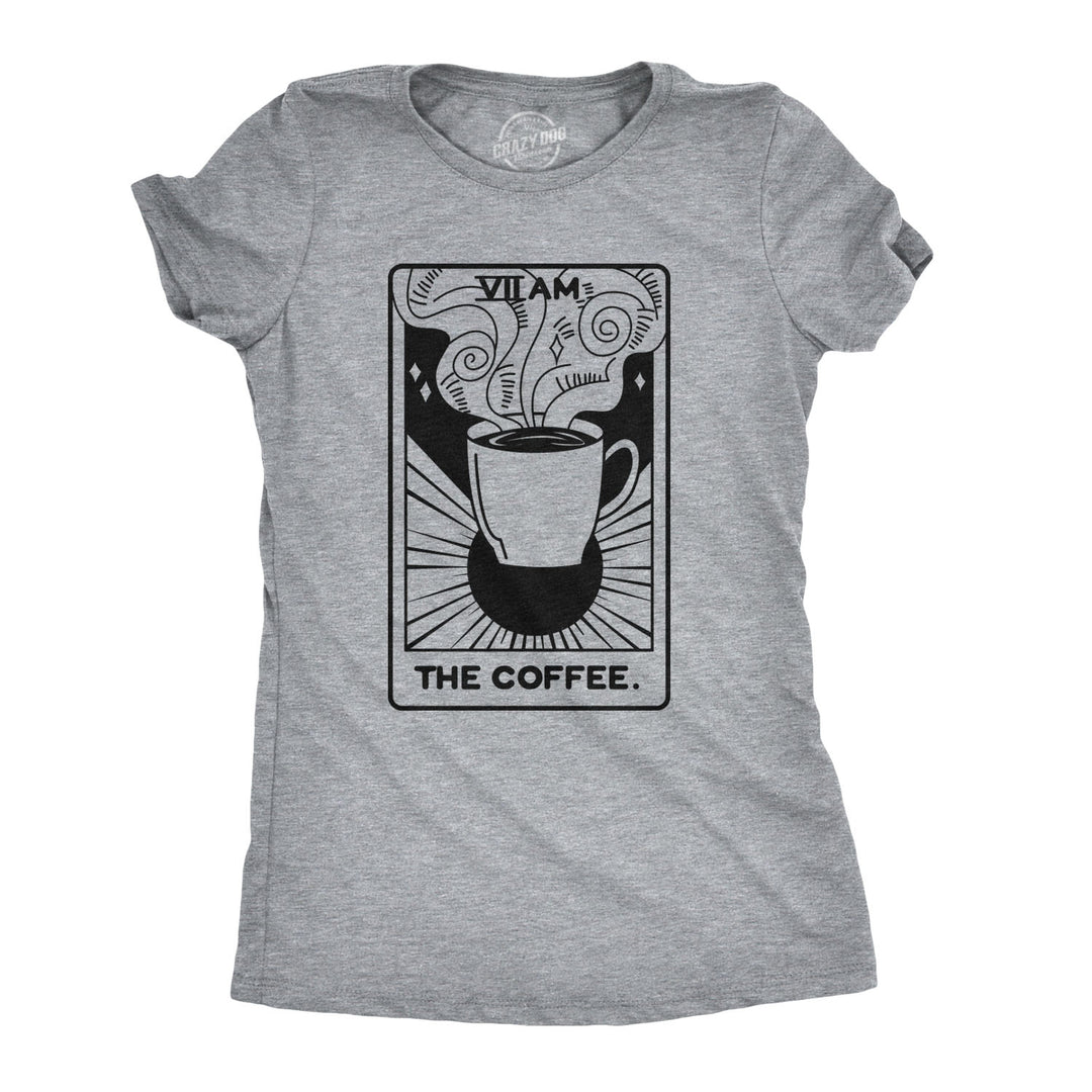 Funny Light Heather Grey Coffee Tarot Card Womens T Shirt Nerdy Coffee Tee