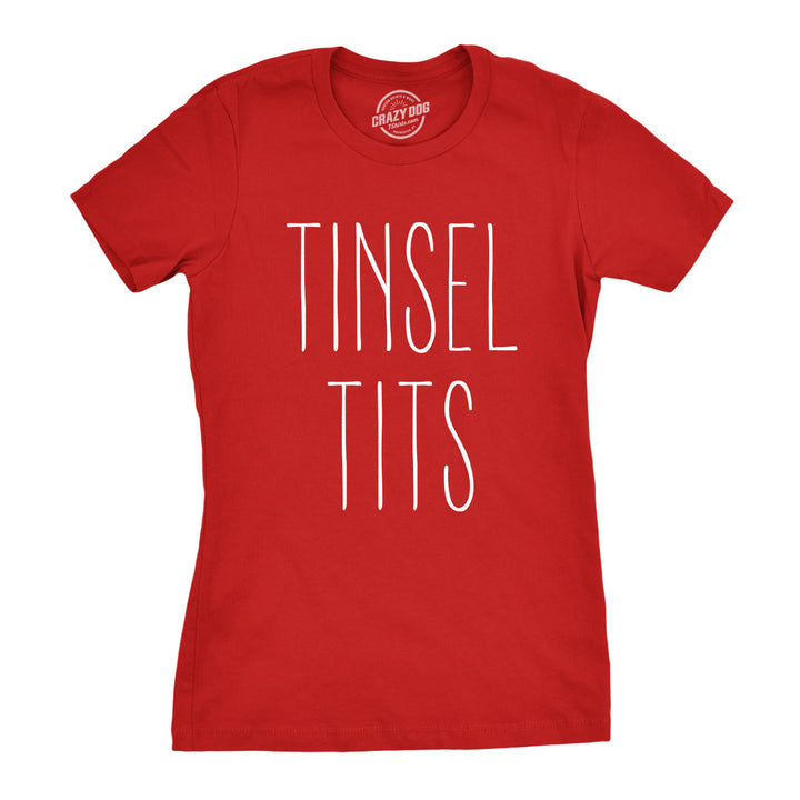 Funny Red Tinsel Tits Womens T Shirt Nerdy Christmas Sex Tee