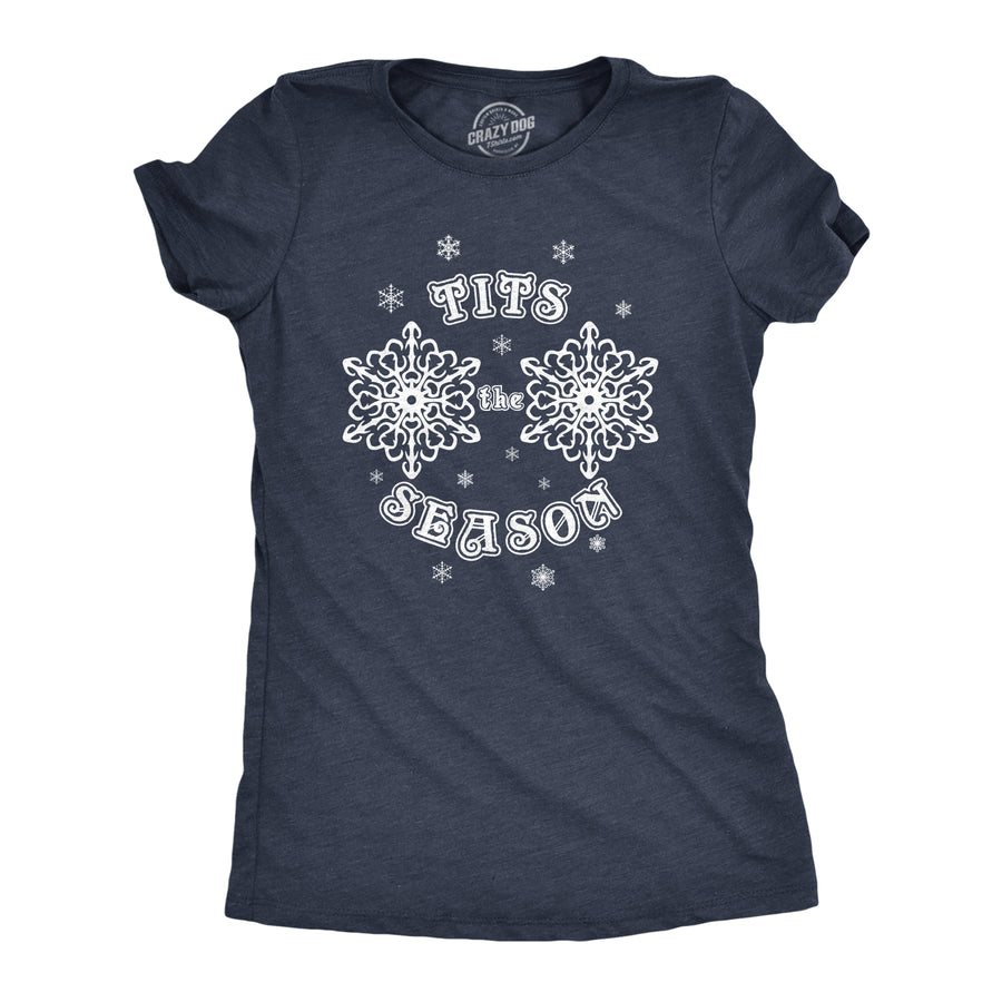 Funny Heather Navy Tits The Season Womens T Shirt Nerdy Christmas Sex Tee