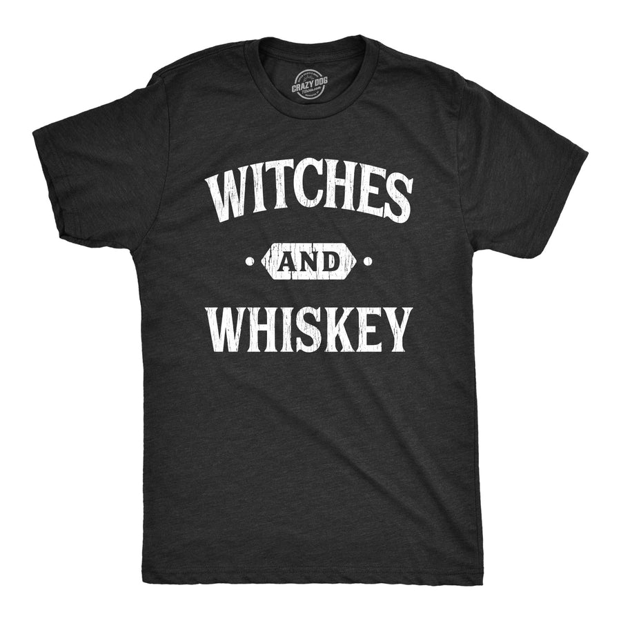 Funny Heather Black Witches And Whiskey Mens T Shirt Nerdy Halloween Drinking Liquor Tee