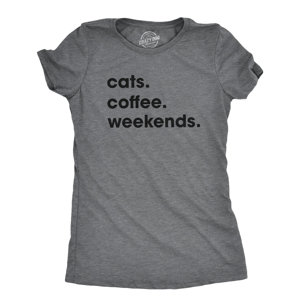 Funny Dark Heather Grey Cats Coffee Weekends Womens T Shirt Nerdy Coffee Tee