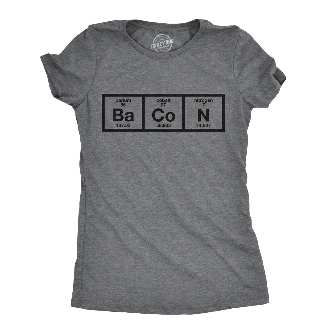 Funny Dark Heather Grey Chemistry Of Bacon Womens T Shirt Nerdy Science Food Tee