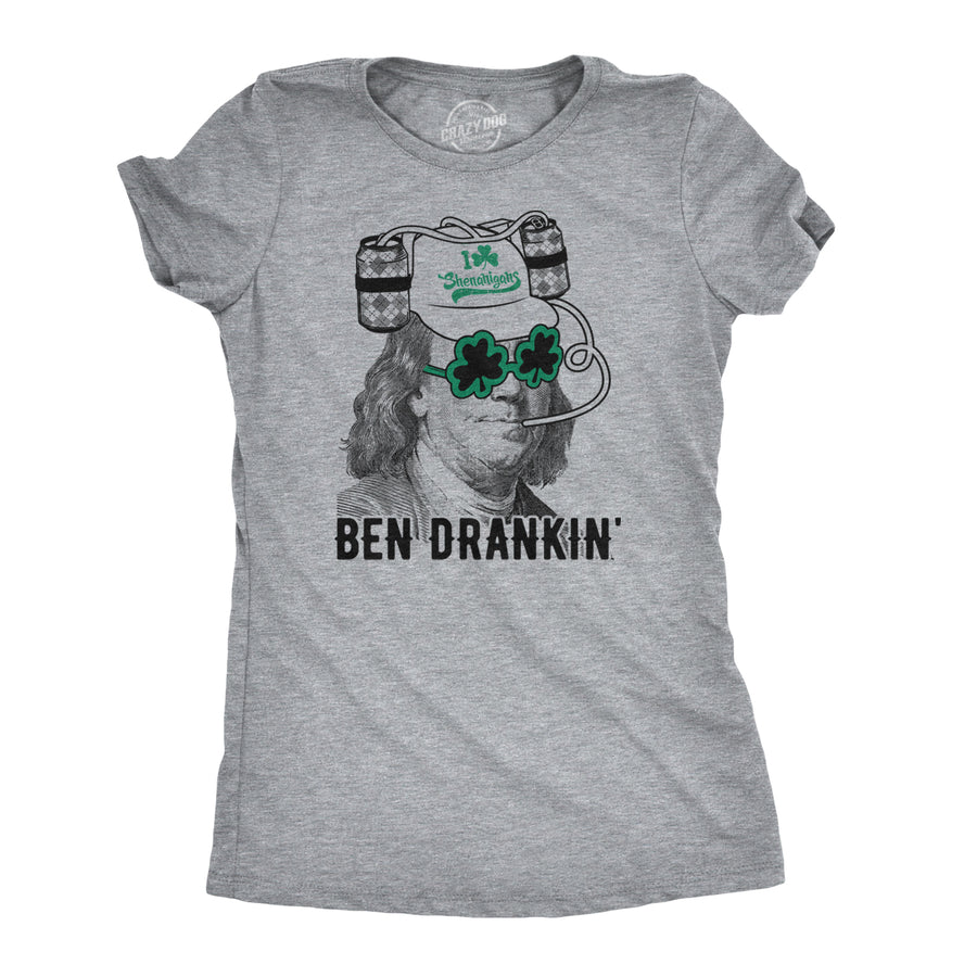 Funny Light Heather Grey Ben Drankin St. Patrick's Day Womens T Shirt Nerdy Saint Patrick's Day Beer Drinking Political Tee