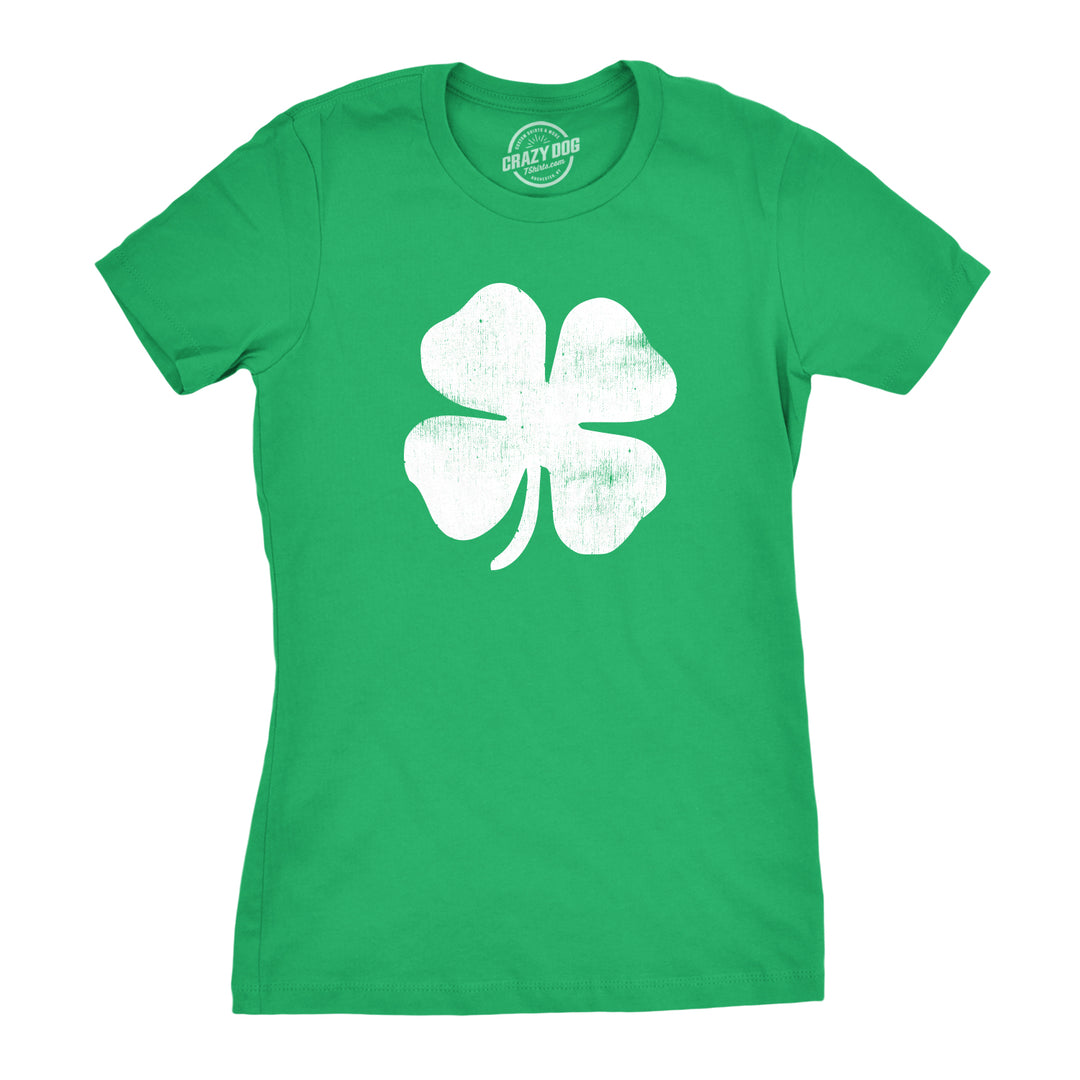 Funny Green Four Leaf Clover Womens T Shirt Nerdy Saint Patrick's Day Tee