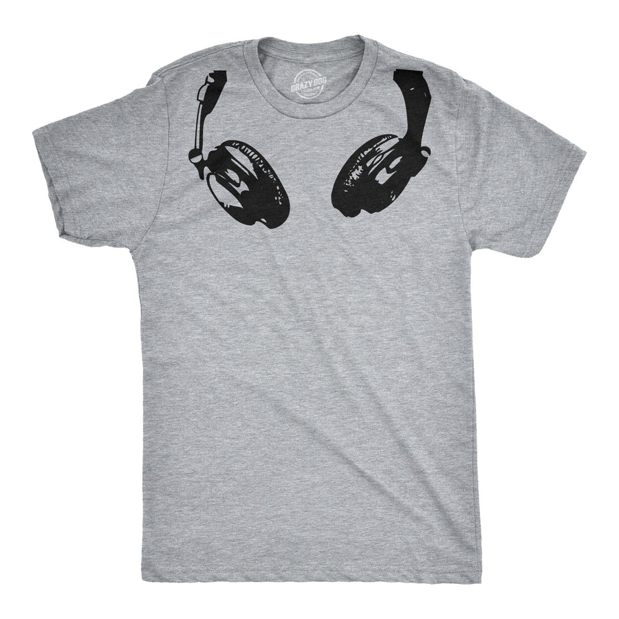 Funny Light Heather Grey Headphones Mens T Shirt Nerdy Music Tee