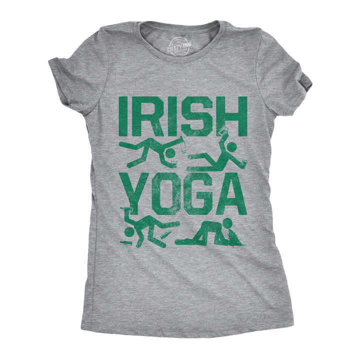 Funny Light Heather Grey Irish Yoga Womens T Shirt Nerdy Saint Patrick's Day Drinking Tee