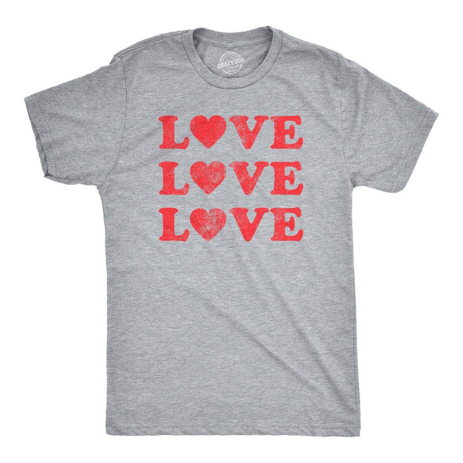 Funny Light Heather Grey Love 3 Hearts Mens T Shirt Nerdy Valentine's Day retro Tee