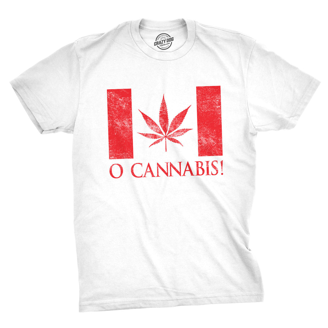 Funny White O Cannabis Mens T Shirt Nerdy 420 Canada Tee