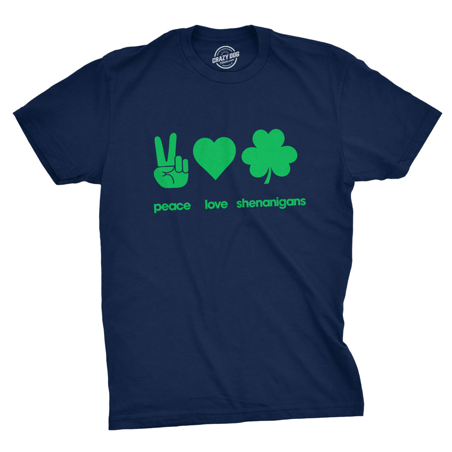 Funny Navy Peace Love Shenanigans Mens T Shirt Nerdy Saint Patrick's Day Tee