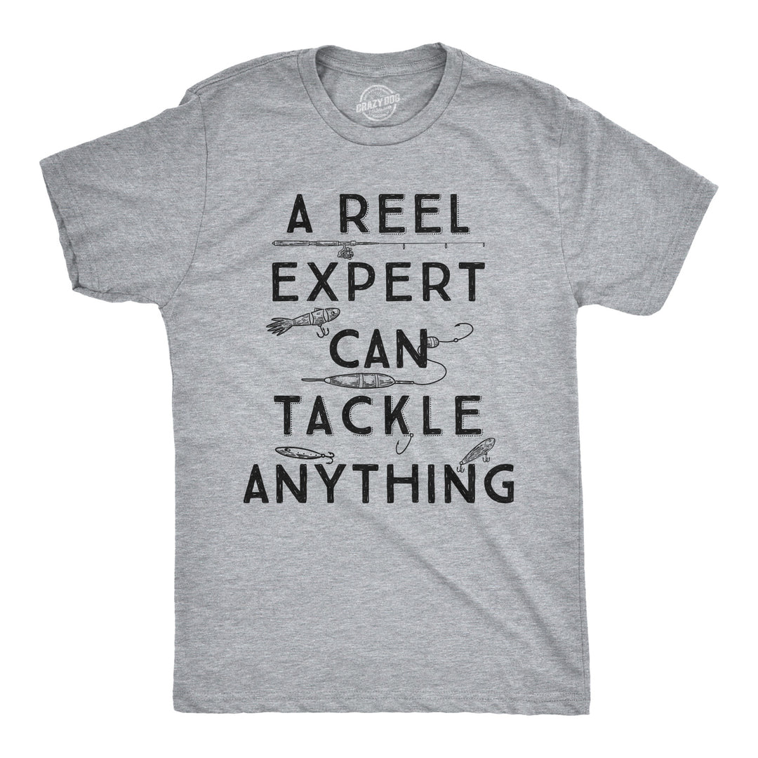 Funny Light Heather Grey A Reel Expert Can Tackle Anything Mens T Shirt Nerdy Fishing Tee