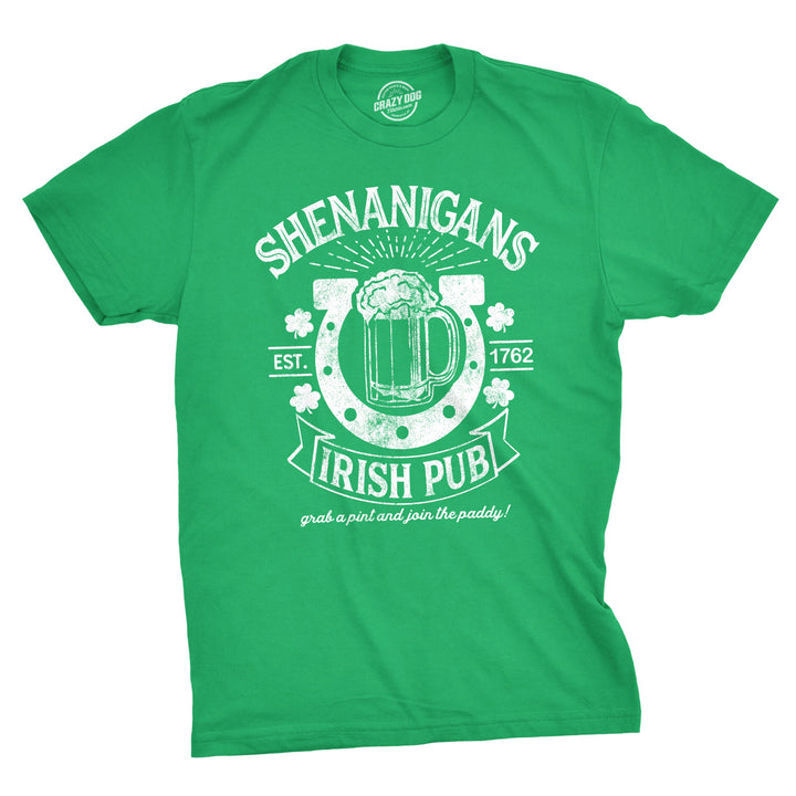 Funny Green Shenanigans Irish Pub Mens T Shirt Nerdy Saint Patrick's Day Drinking Tee