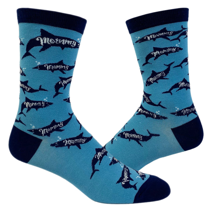 Funny Blue Womens Mommy Shark Sock Nerdy Shark Week Internet Vacation Tee