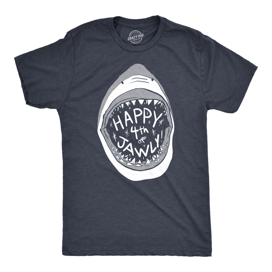 Funny Heather Navy Happy 4th of Jawly Mens T Shirt Nerdy Fourth of July Shark Week Tee