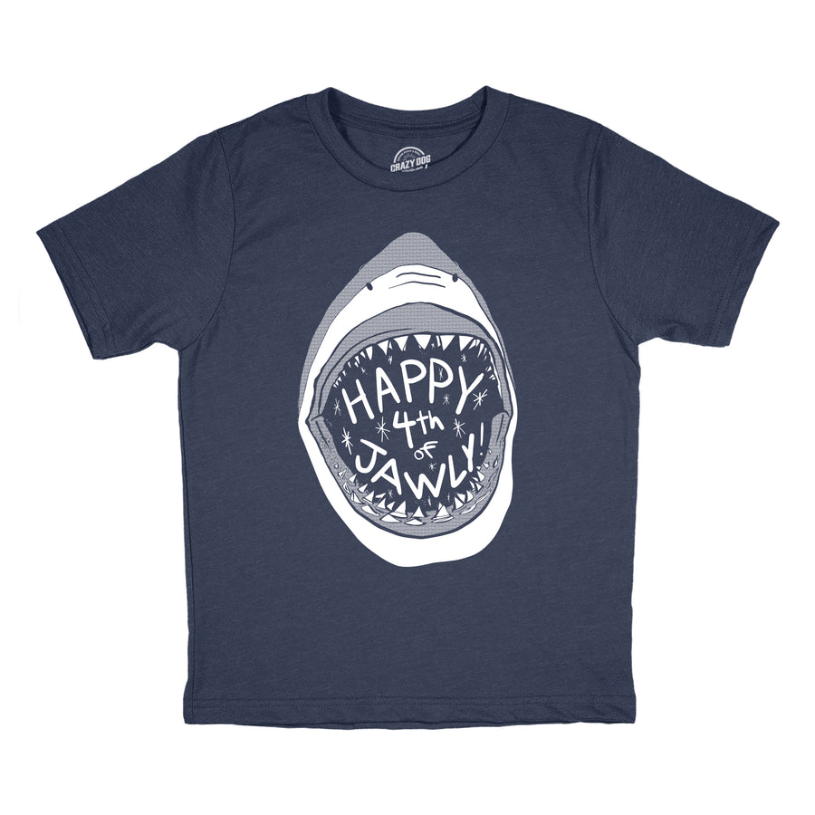 Funny Heather Navy Happy 4th of Jawly Youth T Shirt Nerdy Fourth of July Shark Week Tee