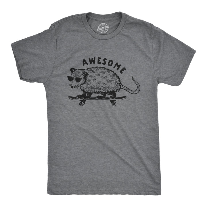 Funny Dark Heather Grey Awesome Opossum Mens T Shirt Nerdy Animal Tee