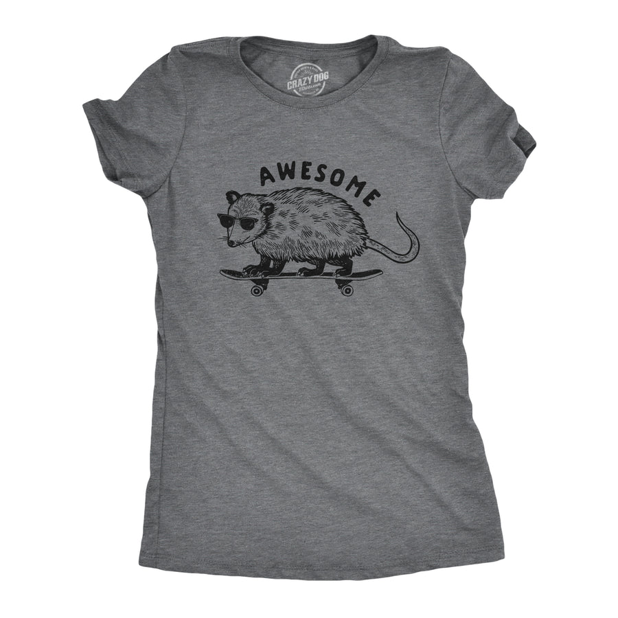 Funny Dark Heather Grey Awesome Opossum Womens T Shirt Nerdy Animal Tee